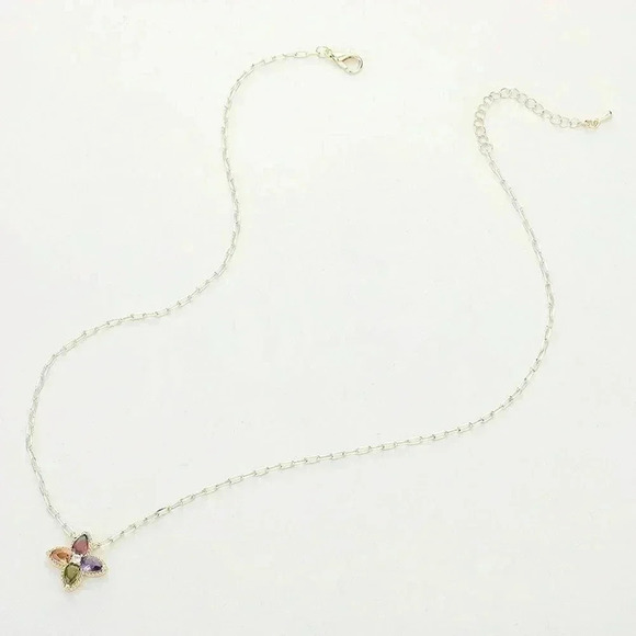 Gold Paperclip Chain with Multi Colored CZ Stones - Picture 2 of 2